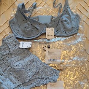 Free people Eyelet Lace Underwire Bra & Brief Set — Light Blue